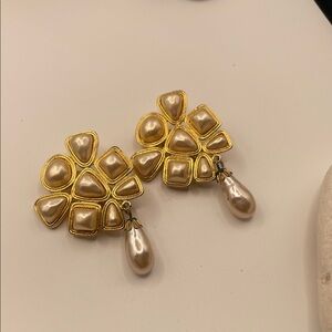 Carolee Gold and Cream Floral Earrings